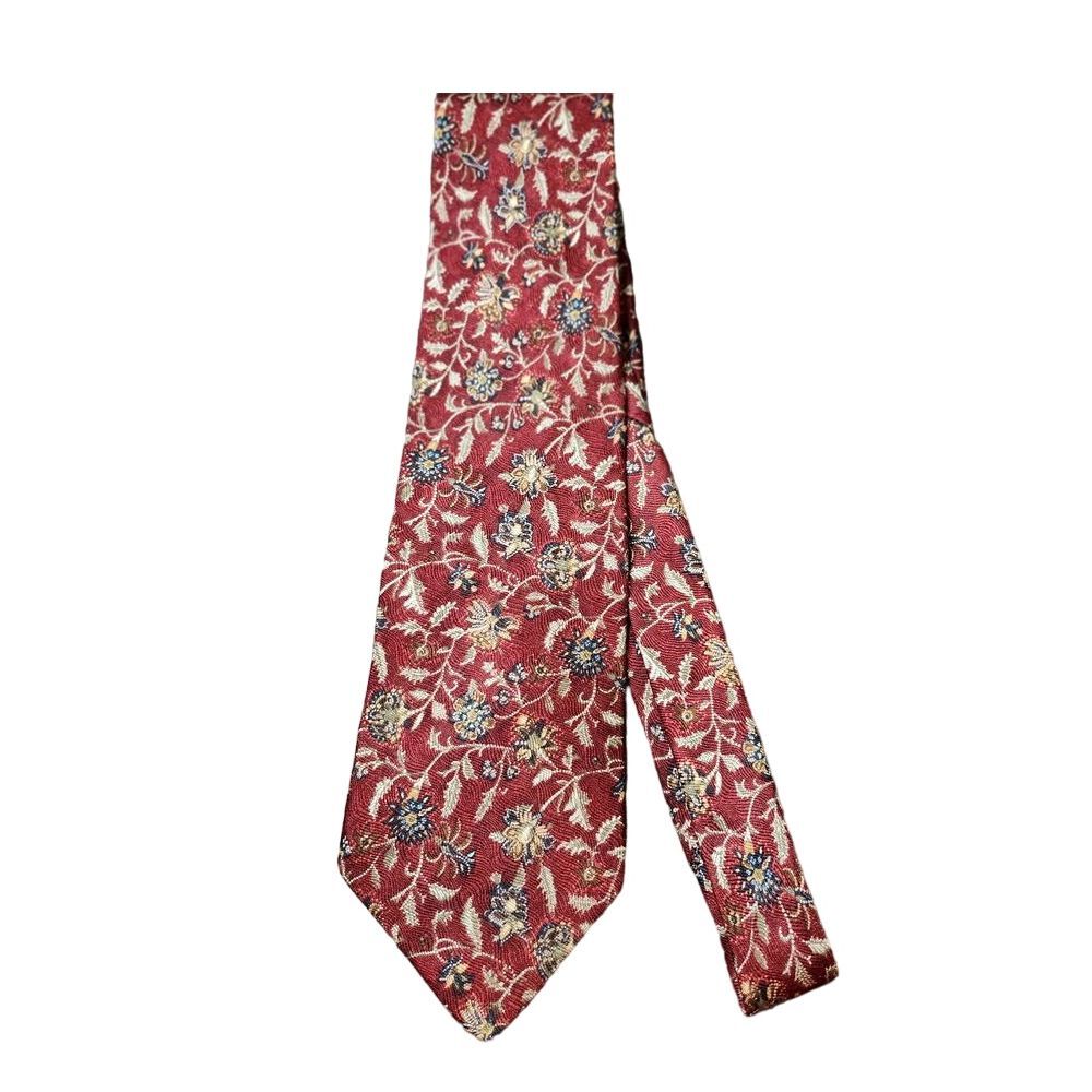 Zylos George machado Tie 100% Italian SILK NECKTIE Burgandy with Floral print.